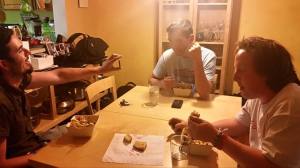 Ali made the guys dinner before they had to Rock, Paper, Scissor for the best room. Alex won!